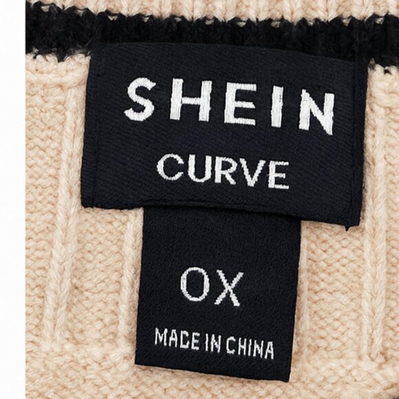 SHEIN Curve Beige Knit Cardigan with Black Trim & Gold Buttons - Picture 2 of 2